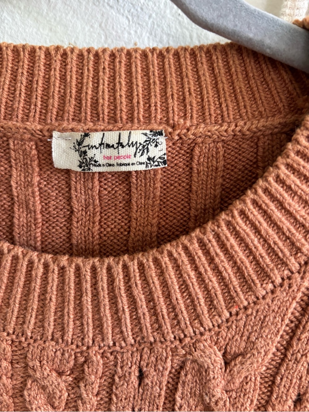 Free People Cable-Knit Crew Sweater baby doll- Terracotta